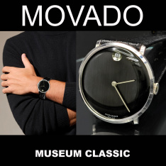 Vintage 1979 MOVADO Museum Classic Black Dial Men's Gold Watch with Date